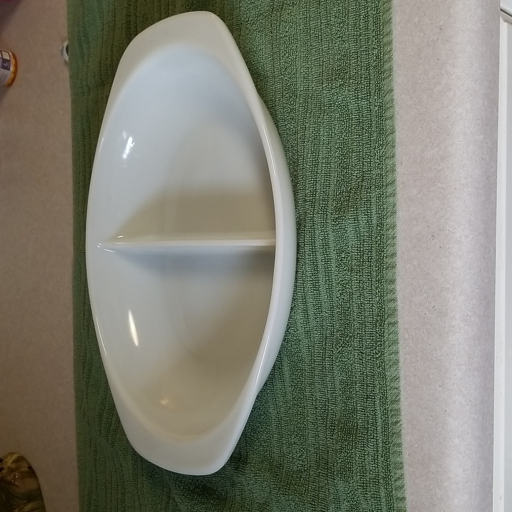Vintage white divided Pyrex dish